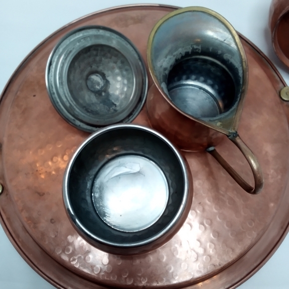 Vintage Hammered Copper 4 Piece Tea Set Complete - Picture 9 of 9